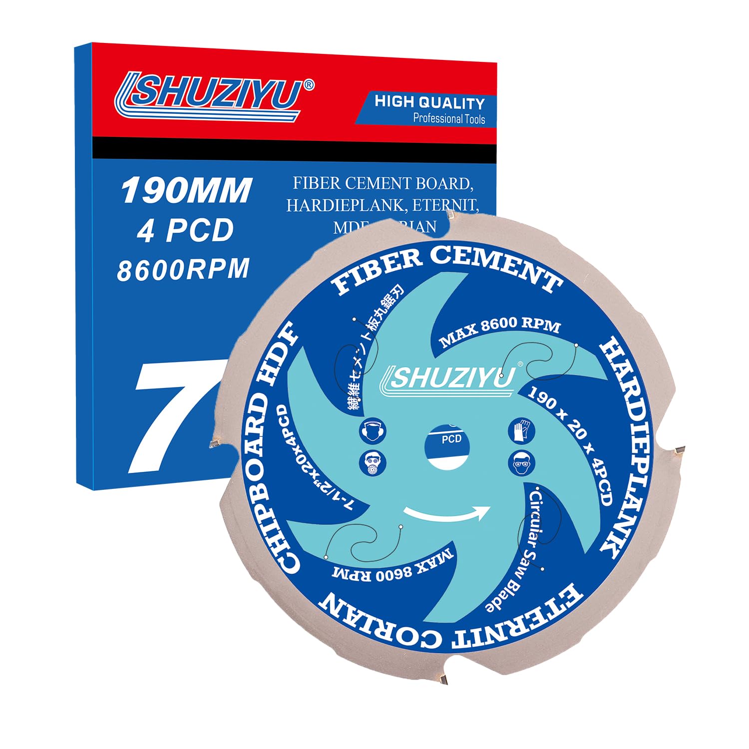 LSHUZIYU 190mm-4PCD, Centre hole 20mm, Polycrystalline Diamond Tipped 4 PCD, Hardie blade, Fiber Cement Board Circular Saw Blade