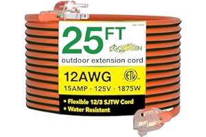 POWER BY GOGREEN Go Green Power Inc. (GG-14025) 12/3 SJTW Outdoor Extension Cord, Lighted End, 25 ft