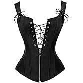 Charmian Women's Renaissance Lace Up Vintage Boned Bustier Corset with Garters