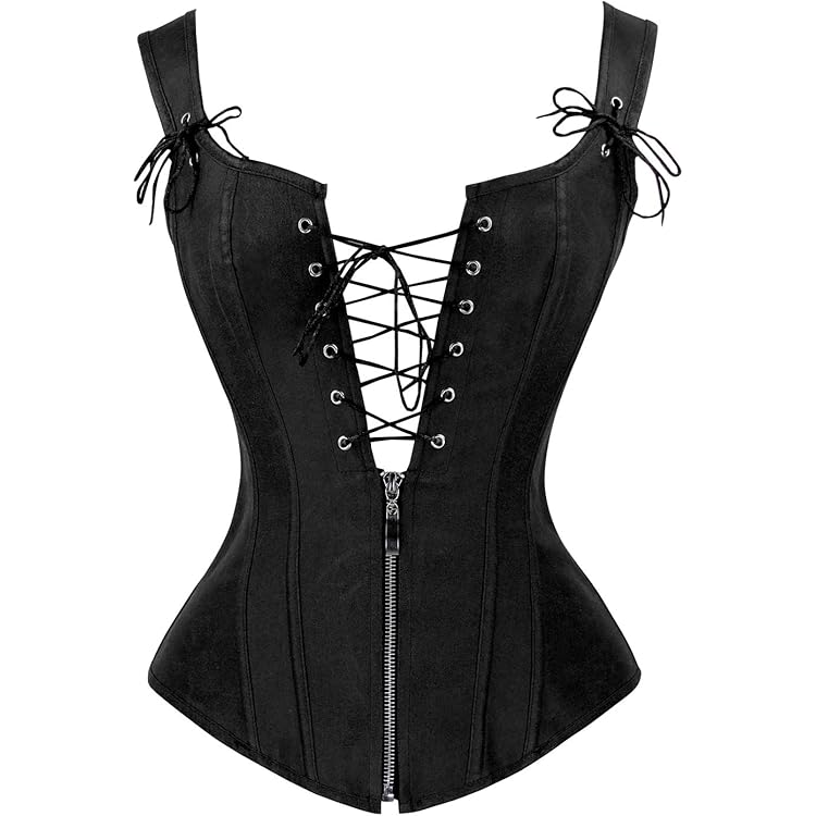 bslingerie Womens Black Faux Leahter Wetlook Bustier Corset
