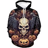 RASBCTK Vintage 3D Halloween Skull Pumpkin Hoodie Men's Skeleton Castle Graphic Hooded Sweatshirts Pullover