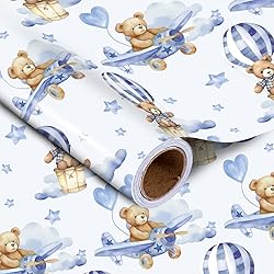 LeZakaa Baby Bear Wrapping Paper Roll, Blue Teddy