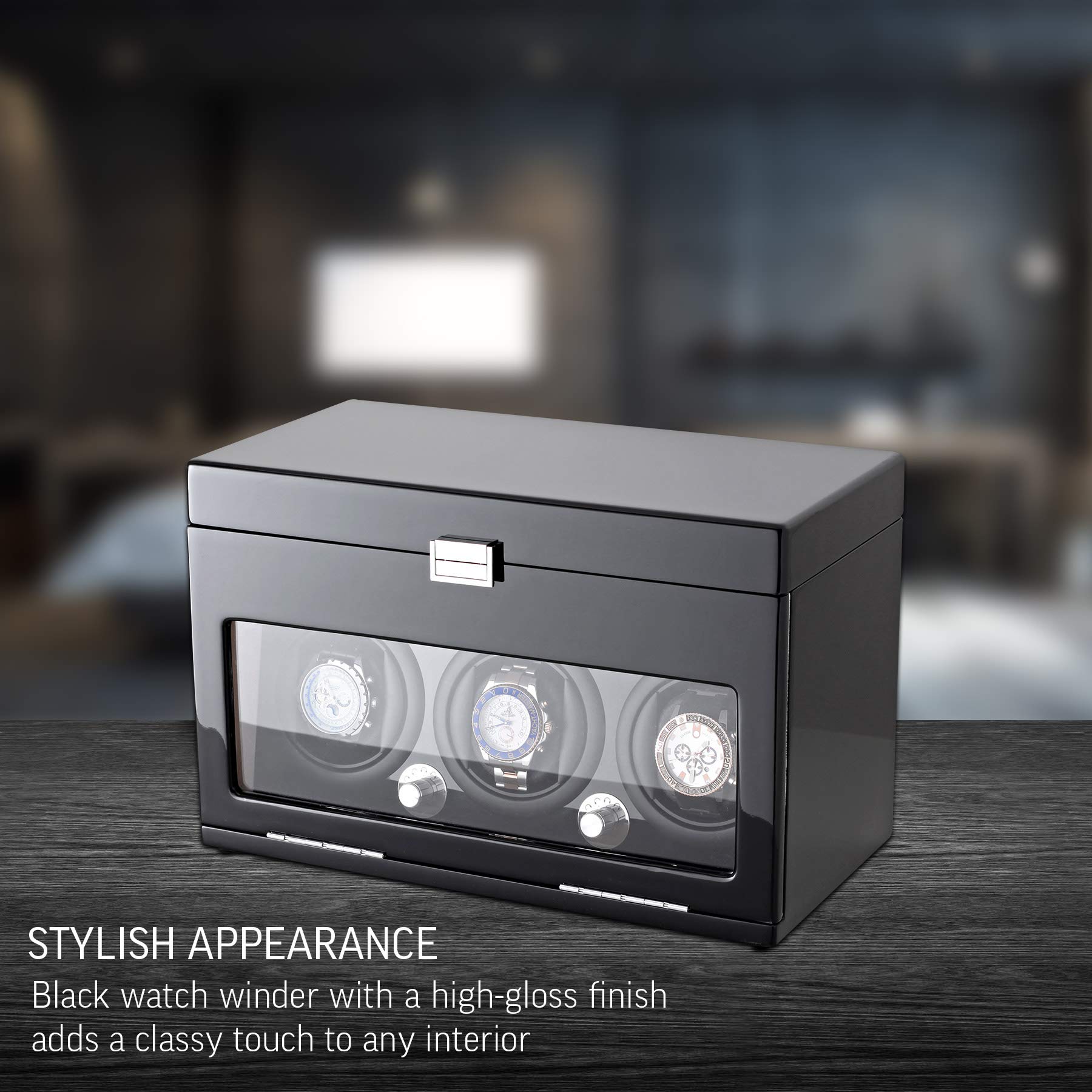 Leader WATCH WINDERS Watch Winder and Storage Box for Winding 3 Automatic Watches and 12 Watch Storage Space