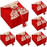 20pcs Wedding Candy Boxes Chinese Style Wrapping Box with Tassel Paper Treat Boxes Party Treat Containers Wedding Engagement Party Favors Red 3X3X2 Inches