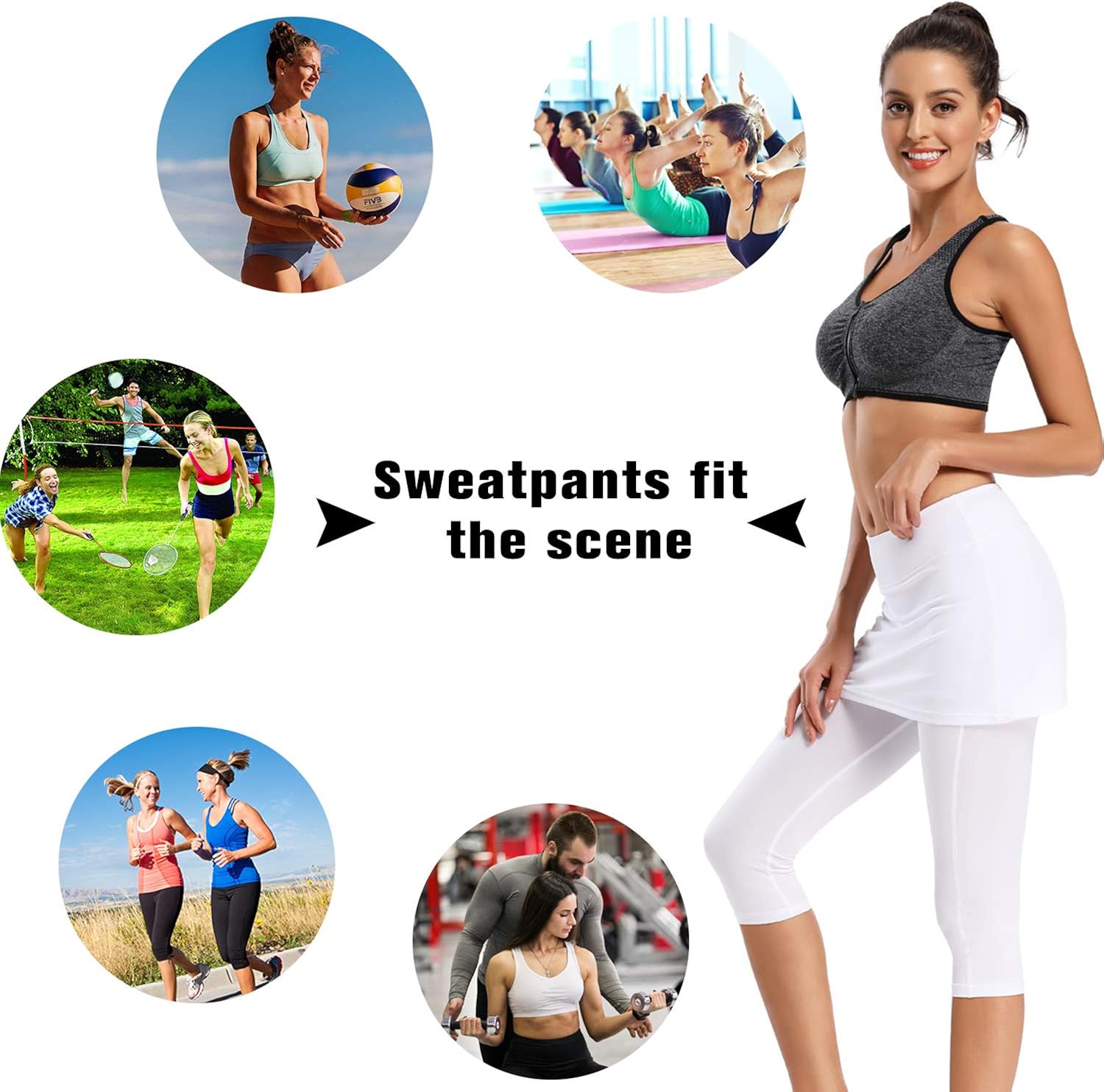 Ibeauti Womens UPF 50+ Skirted Capri Leggings Yoga Pants with Skirt Pockets for Tennis Running Workout Active: Clothing