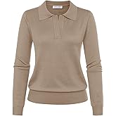 Kate Kasin Women Long Sleeve Polo Sweater V Neck Knitted Tops Casual Ribbed Shirt Loose Pullover Sweater