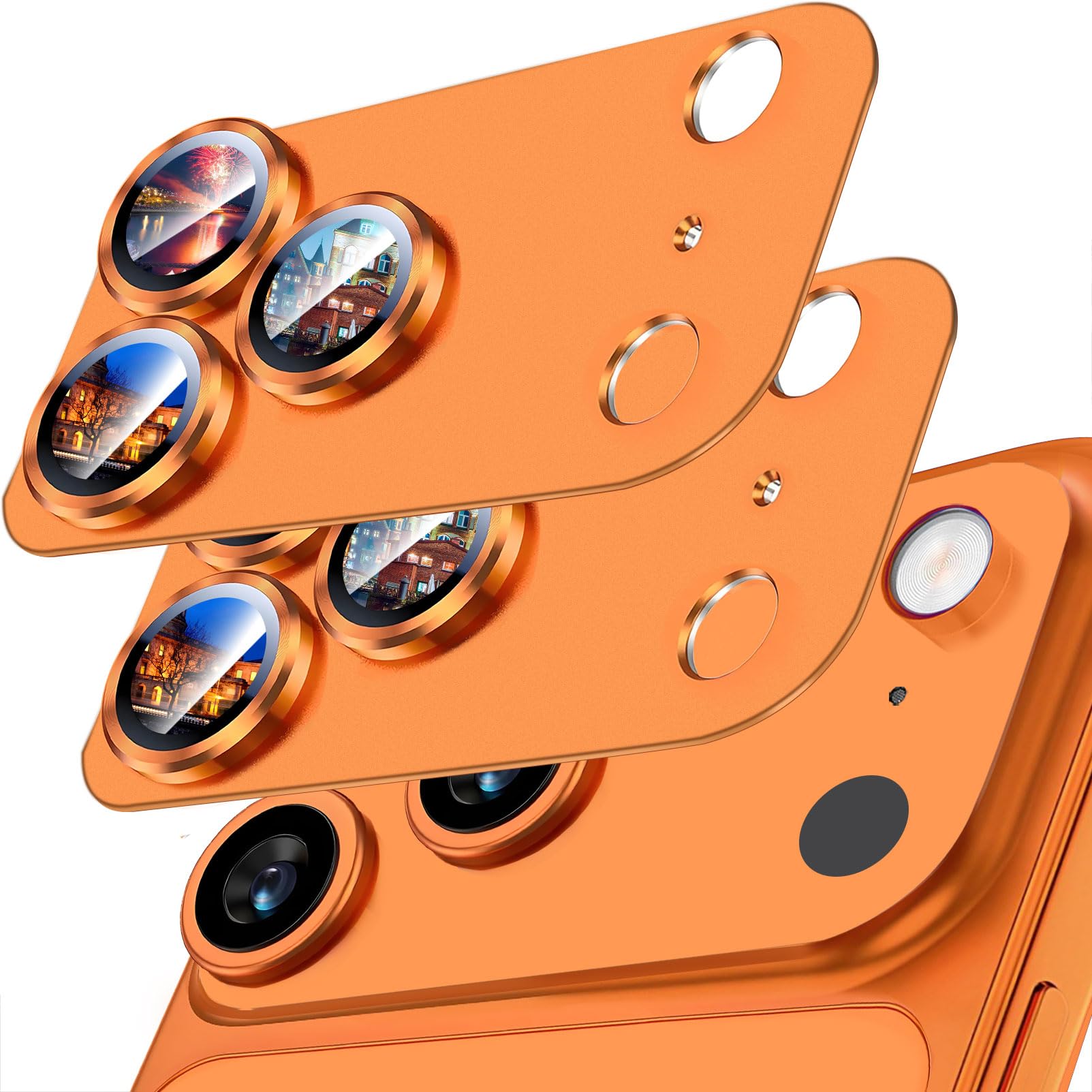 Photo 1 of SiHPuoy 2 Pack Camera Lens Protector for iPhone 17 Pro Max Accessories, Metal Aluminum Alloy Tempered Glass Camera Protector, [Military Grade Shatterproof] [Case Friendly] -Orange