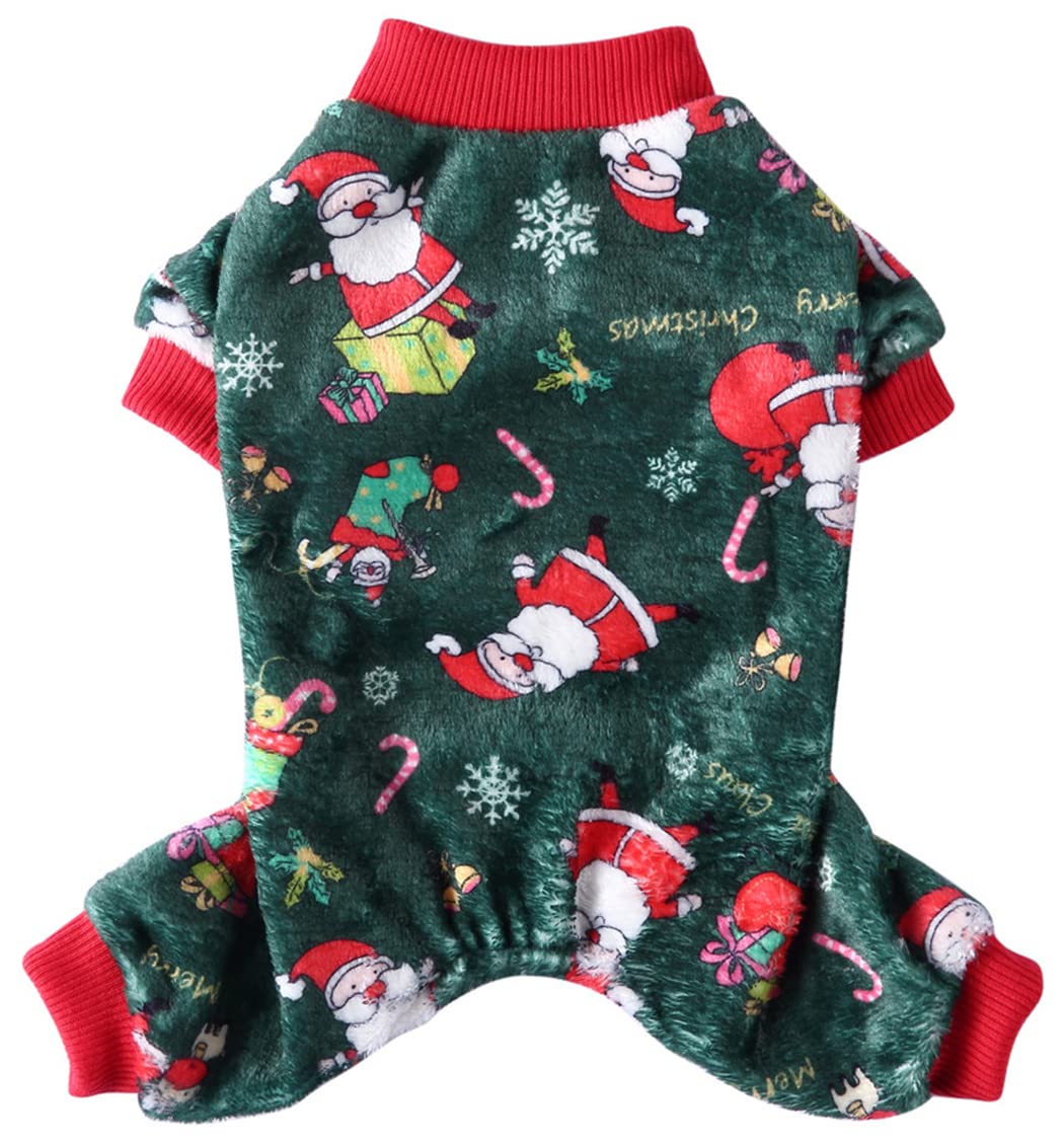 XIAOYU Santa Claus Snow Gift Box Pattern Christmas Pet Clothes Dog Warm Pajamas Cat Christmas Costumes Puppy Jumpsuits, Green, M