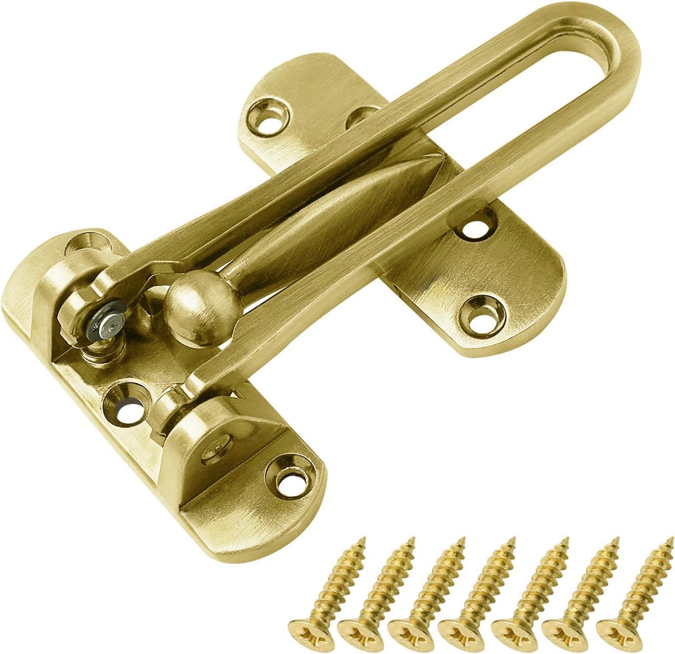 SAISN Door Latch Guard Lock, Front Door Swing Bar Lock Restrictors Thicken Solid Home Security Door Swing Lock for Home Apartment Hotel Dormitory (Gold)