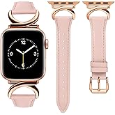 Minyee Leather Bands Compatible with Apple Watch Band 38/40/41/42/44/45/46/49mm Women, Slim Thin Dressy Designer Strap with C-Shape Metal Buckle for iWatch Series 11 10 9 8 7 6 5 4 SE/Ultra 3 2 1