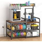 Dual‑Zoned 3D Printer Table with Filament Storage&amp;AMS System Storage Shelf. | 45in 3 Tier Metal 3D Printer Stand for Two with Power Hub &amp;Overhead Top Shelf,Ideal for Hobbyists at Home, Workshop, Studio.