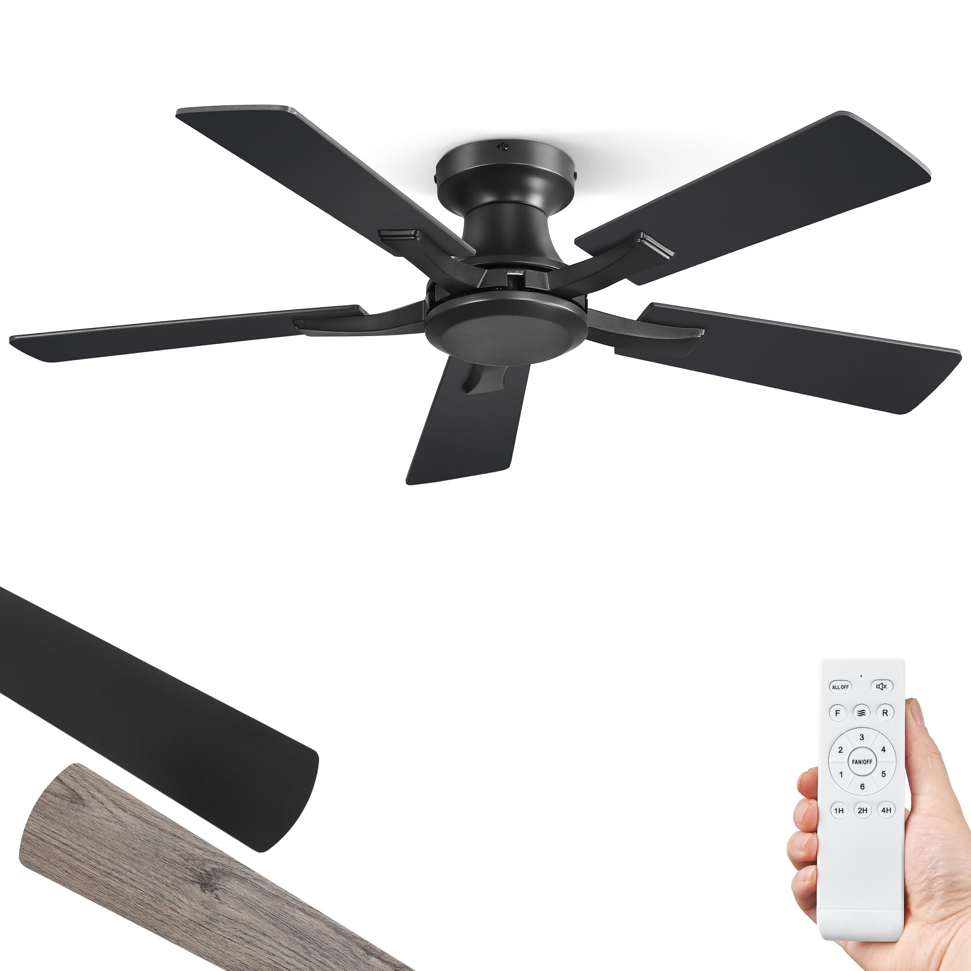 Photo 1 of **MISSING PARTS**
ZMISHIBO 42 Inch Ceiling Fan No Light, Flush Mount Low Profile, Modern Black Ceiling Fan Without Light, Remote Control & Quiet DC Motor, for Indoor&Outdoor, Bedroom, Living Room