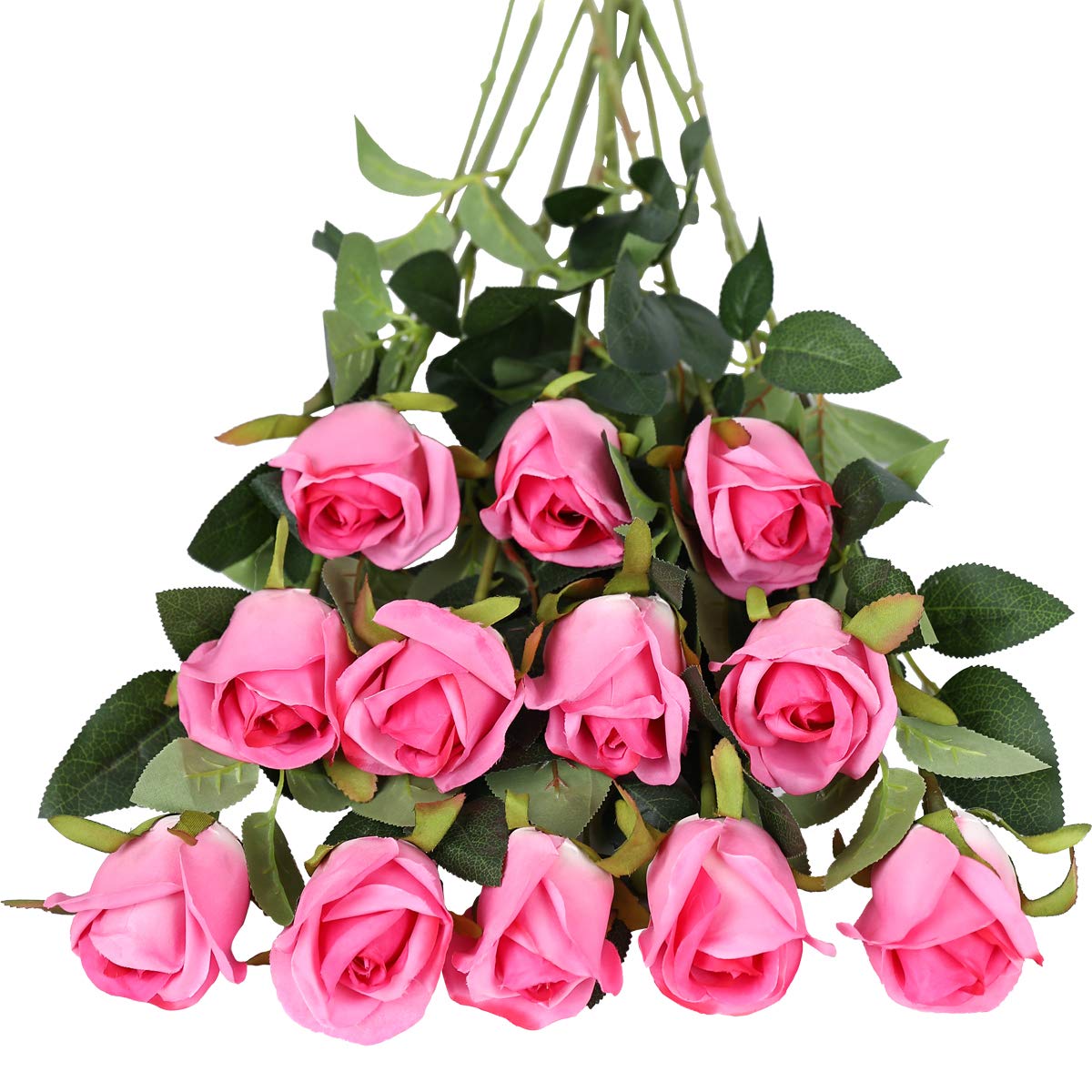 Tifuly Artificial Flowers, 12 Pcs Simple Long Stem Fake Silk Flowers Pink Fake Rose Bouquet Bridal Flower Realistic Flower for Wedding Party Home Table Decoration Centerpieces (Rose Red)