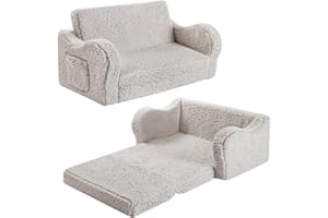 MOMCAYWEX Kids Extra Wide Chairs for Toddler, 2-in-1 Toddler Soft Sherpa Couch Fold Out, Convertible Sofa to Lounger for Girl
