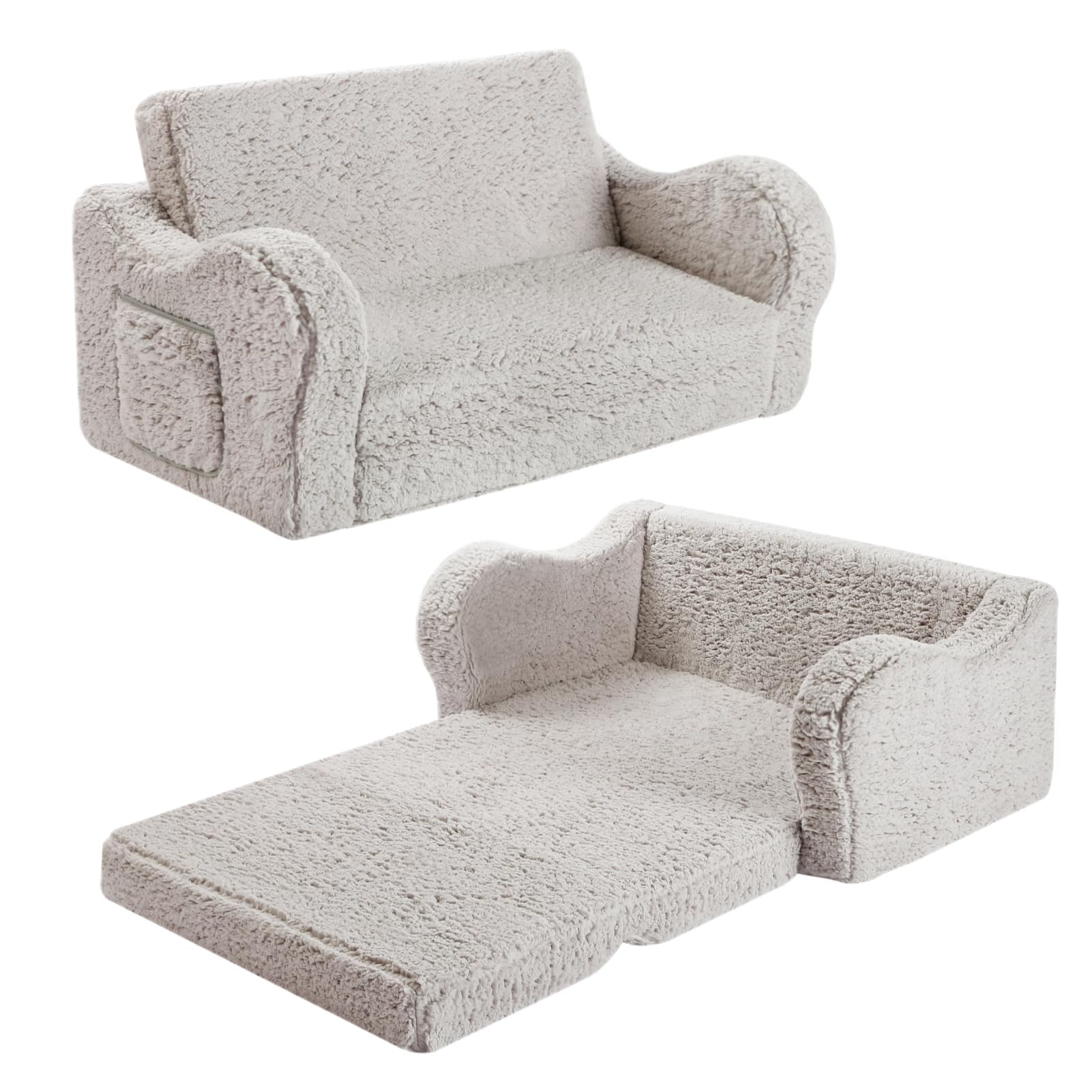 MOMCAYWEX Kids Sofa, 2-in-1 Flip-Out Foam Couch, Soft Play Lounge Chair for Toddlers and Children, Extra Wide, Grey