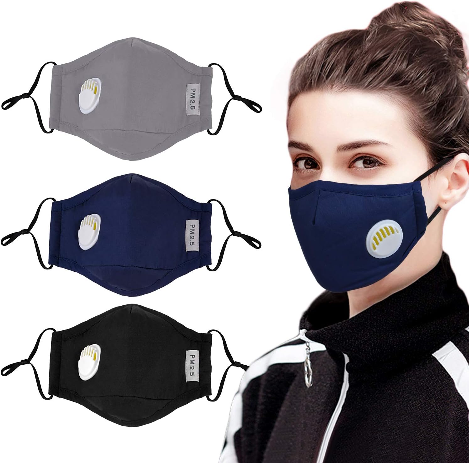 Bangcool 3PCS Face Shield, Activated Carbon PM2.5 Dust Proof Half Cup Masque,Breathable Earloop Face Masque,Earloop Doughface