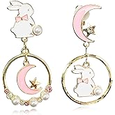 REELMAR Clip on Earrings for Women Dangle Asymmetrical Sun and Moon Earrings Gold-Plated Long Boho Earrings Dangling Chain Drops Bohemian Statement Earrings Jewelry