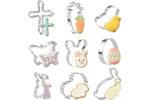 9Pcs Easter Cookie Cutters, Easter Egg Bunny Chick Shape Stainless Steel Biscuit Cutters for Easter Party Supply