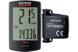 CAT EYE CATEYE Padrone Wireless Bike Computer – Oversized Display Cyclocomputer, Wireless Speedometer & Odometer, FlexTight™ Mount, Auto Start/Stop, Programmable Odometer