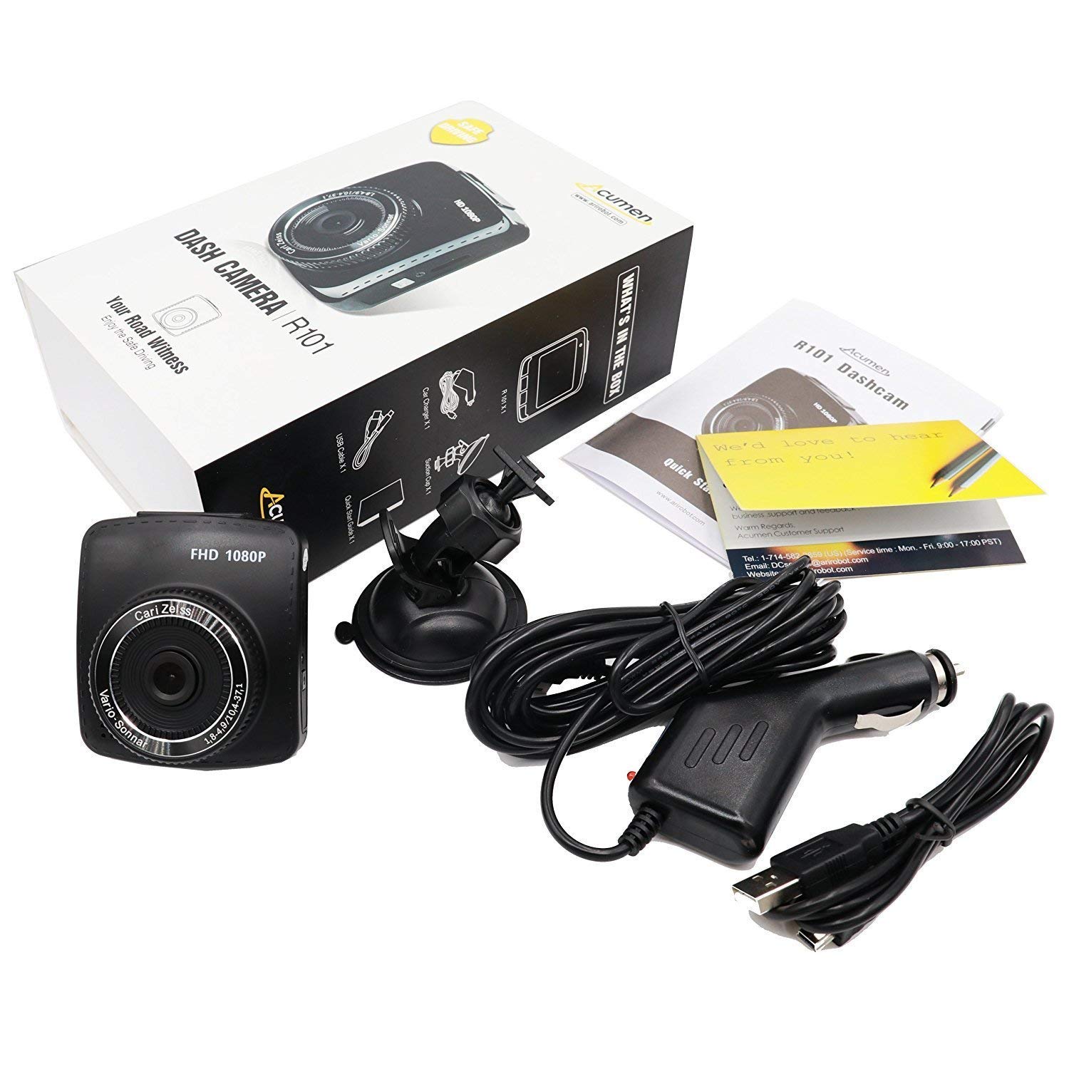Acumen FHD 1080p Dash Cam, Car DVR Wide Angle Vehicle Dashboard Camera Recorder with Loop Recording G-Sensor, 16GB Memory Card Included