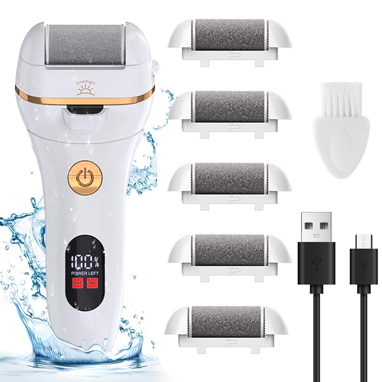 Electric Foot File Pedicure Feet Hard Skin Remover Foot Scraper Dry Dead Skin Remover Callus Exfoliator Rechargeable Feet Scrubber with 5 Replacement Rollers Foot Care Skin Removers