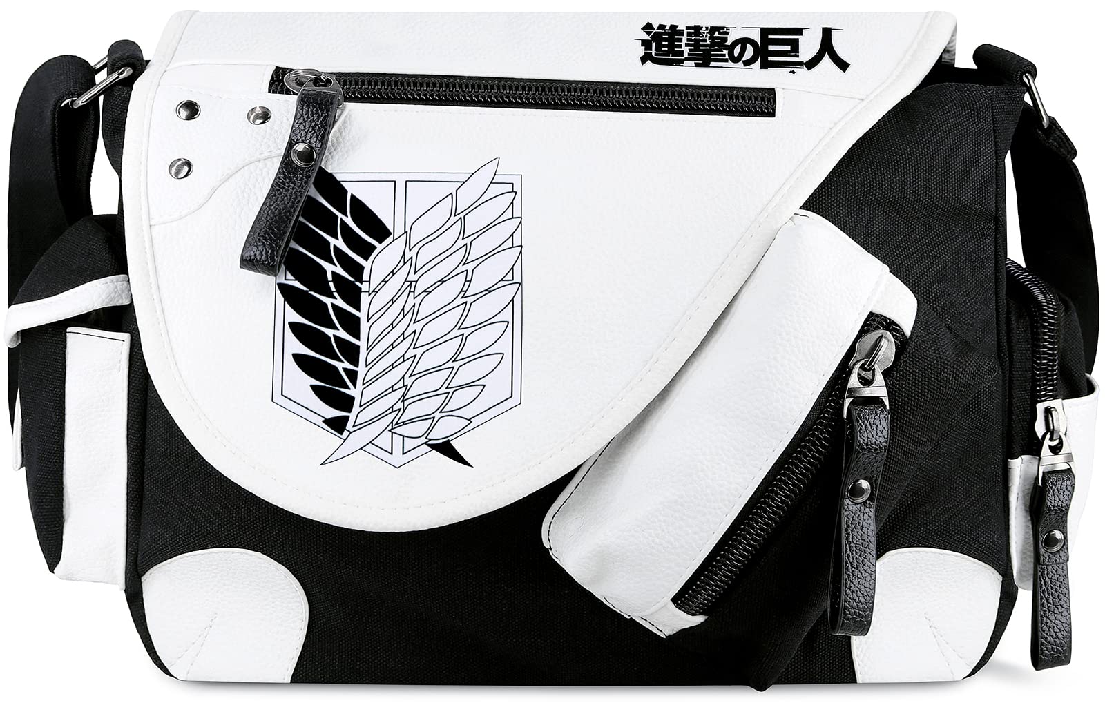 Roffatide Anime Canvas Messenger Bag Print Satchel Shoulder School Bag Synthetic Leather Flap Crossbody Black