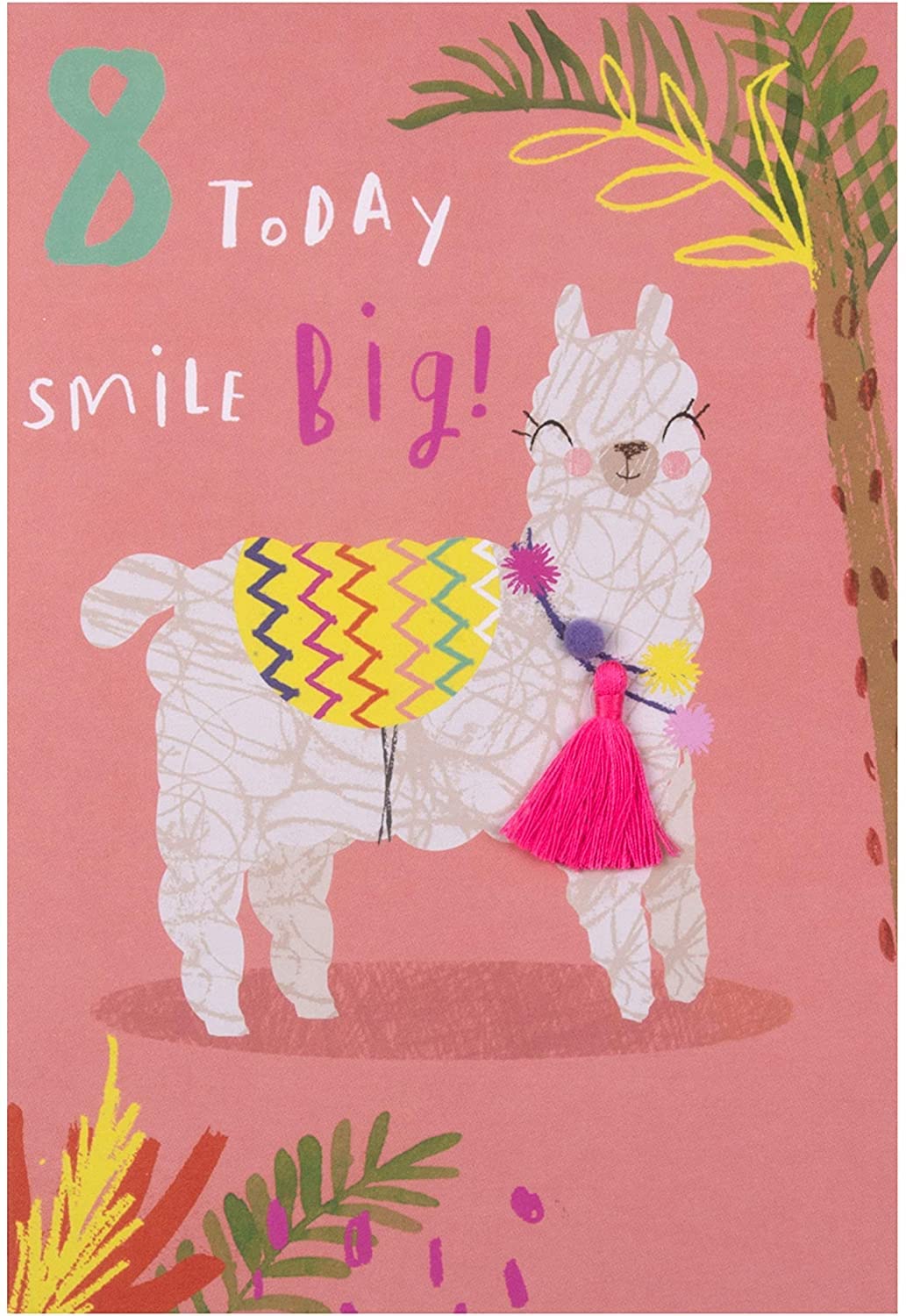 Hallmark Age 8 Birthday Card - Quirky Llama Design with Tassel And Pom