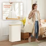 Lifewit 50L Slim Laundry Basket with Lid Narrow Foldable Bag Handles White view 4