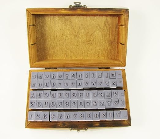 Hwydo 70pcs - Sellos de letras del alfabeto en caja de madera: Amazon.es: Hogar