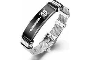 BayJew One Piece Anime Bracelet - Stainless Steel Adjustable Mesh Wristband with Skull Design for Men, Women & Kids