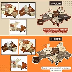 Multilayered 3D Wooden World Map, Travel Map with