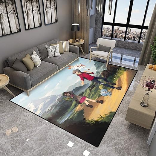 Amazon Com Poke Mon Area Rugs Sword Shield 2 Cute Anime Cartoon Graphic Carpet Living Room Bedroom Sofa Mat Nonslip Doormat Kitchen Bathroom Bath Mats For Home Decoration 5x7ft Kitchen Dining
