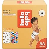 Hello Bello Premium Diapers Size 4 (22-37lbs), Busy Bees & Hive Five Designs, 58ct Club Box