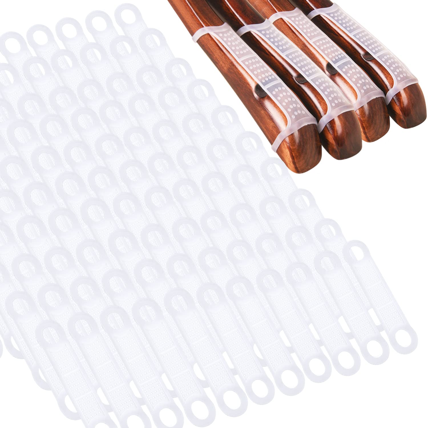 Photo 1 of 100 Pieces Clear Clothes Hanger Grips Non-Slip Rubber Clothing Hanger Strip Shoulder Strips for Wood Plastic Hangers Closet