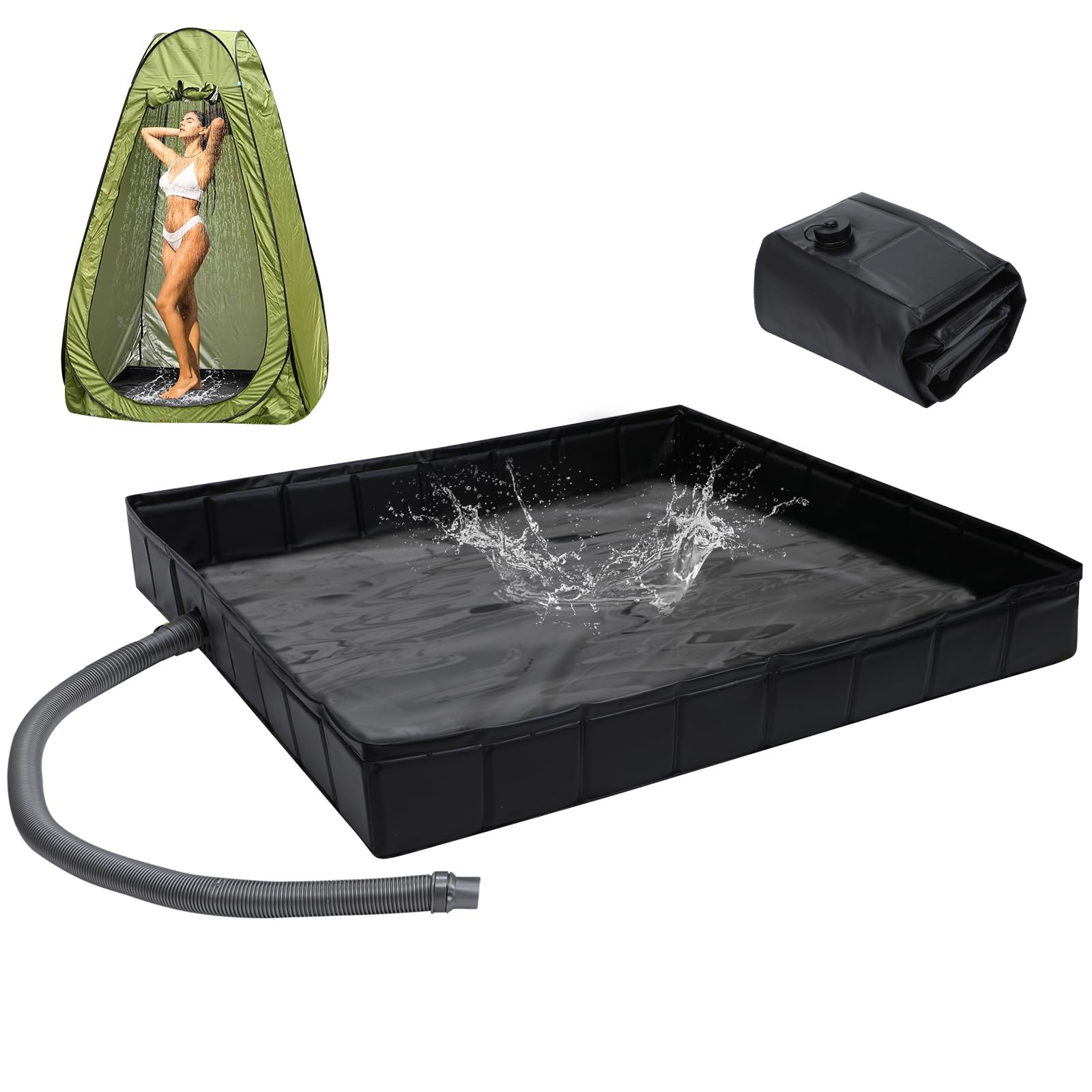 Photo 1 of Portable Shower Pan 41" x 41" x 5" Foldable Camping Shower Base with Drain Hose and Clamp Shower Basin for Outdoor, Camping, Beach
