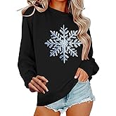 Christmas Sweatshirt for Women Snowflake Graphic Pullover Long Sleeve Casual Holiday Tops Cute Winter Xmas Shirt