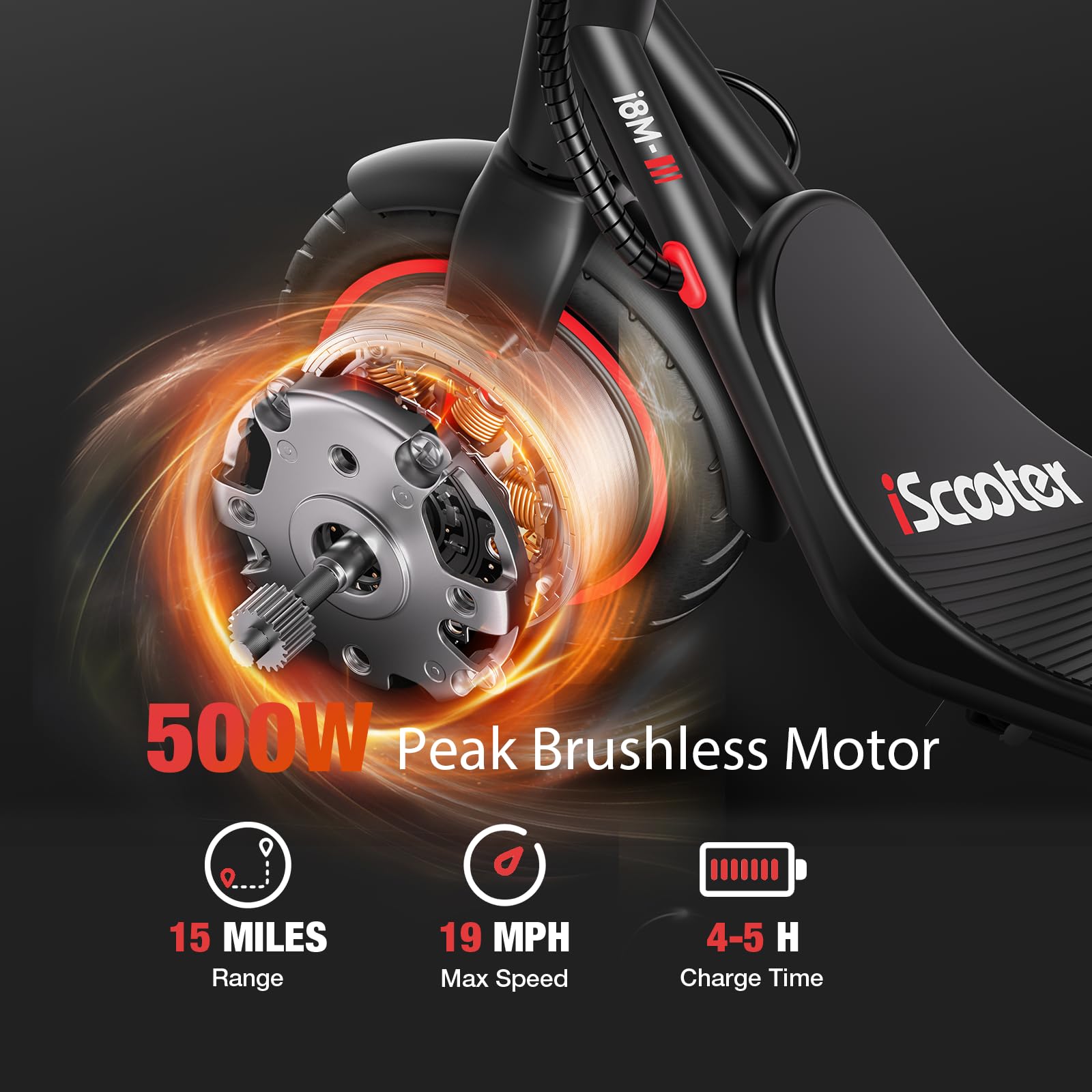 iScooter Electric Scooter for Adults & Teens, 500/650 Peak Power, Up to 15/18/25 Miles Range, 19/22/25 MPH Top Speed, Cruise Control, Dual Braking System, Foldable E-Scooter for Commuting & Campus Use