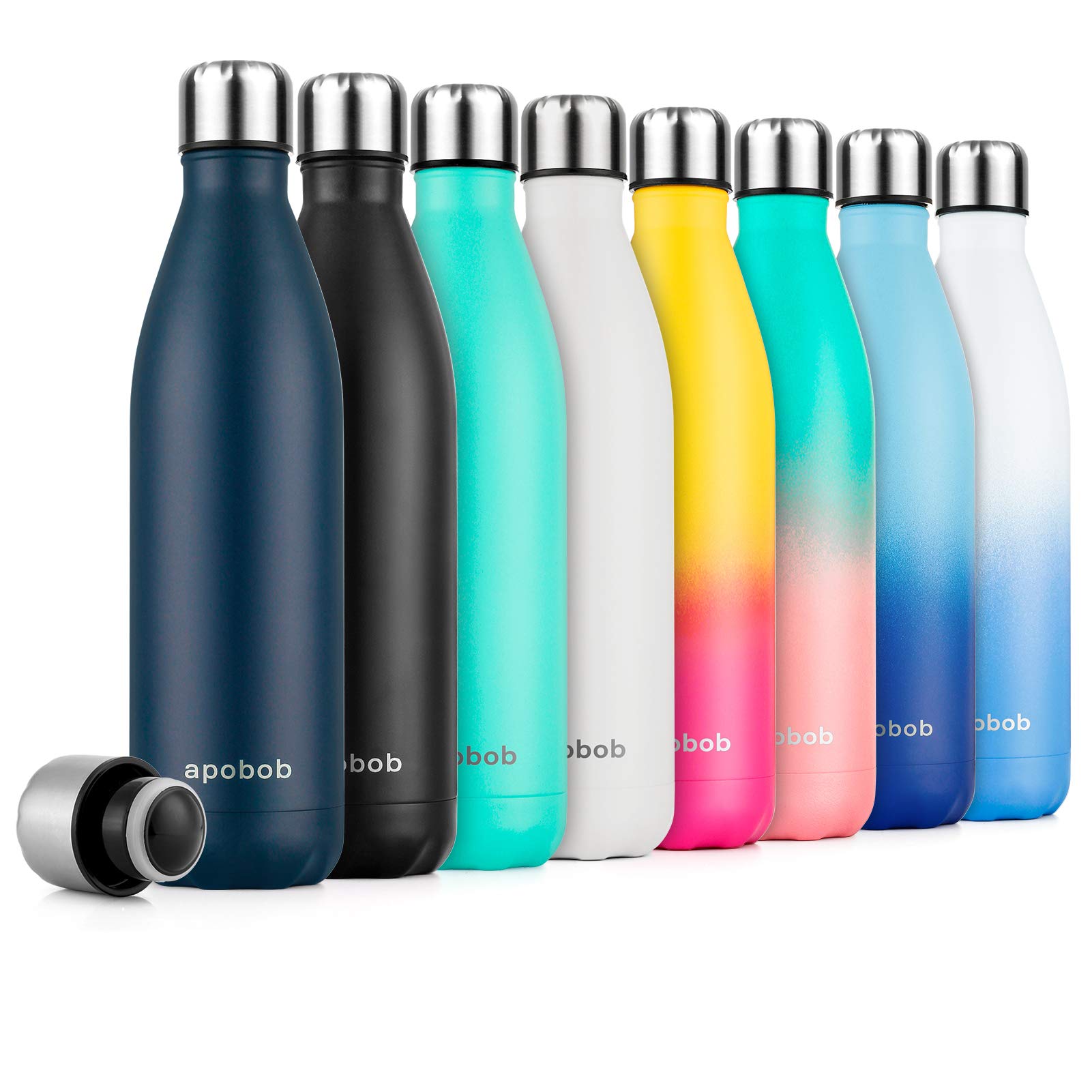 Apobob Stainless Steel Water Bottle 500/750ml, Refillable BPA Free Vacuum Insulated Metal Water Bottle for 12 Hrs Hot & 24 Hrs Cold Drink, Work, Study, Gym, Cycling, Climbing