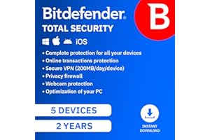 Bitdefender Total Security - 5 Devices | 2 year Subscription | PC/Mac | Activation Code by email