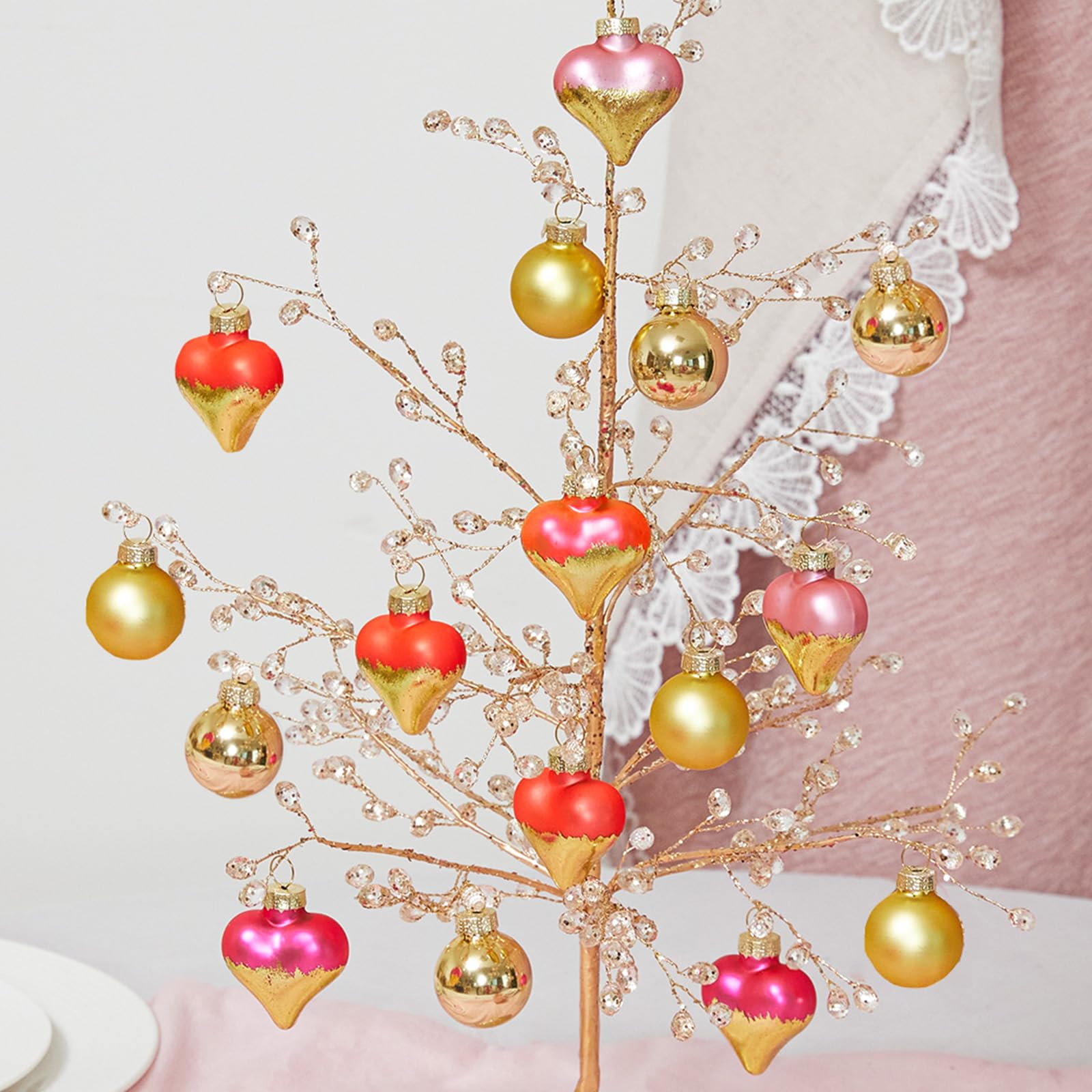 Photo 1 of ***TREE NOT INCLUDED***DN DECONATION 16Pcs Valentine's Day Heart Ornaments, Valentines Day Pink and Gold Glass Heart Baubles Ornament for Valentine's Day & Christmas Mini Tree Wedding Anniversary Party Decoration***TREE NOT INCLUDED***