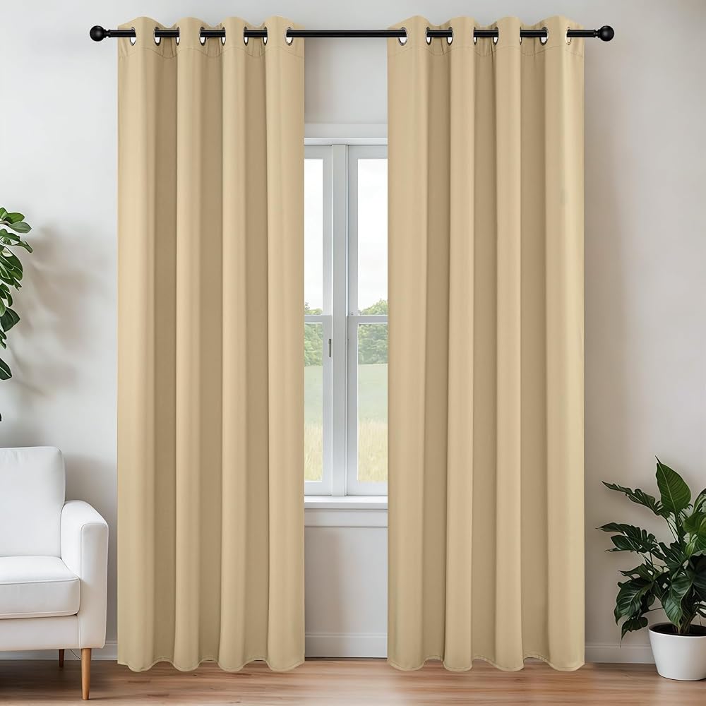 Joydeco Blackout Curtains 95 Inch 2 Panels Beige Thermal Insulated Grommet