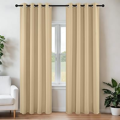 Joydeco Blackout Curtains 95 Inch 2 Panels Beige Thermal Insulated Grommet