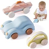 Moonkie Food Grade Silicone Toy Cars for Babies &amp; Toddlers, Push and Go Baby Car Toys 6&ndash;12 Months, Hollow Design Infant Toys, Birthday Gifts for Boys &amp; Girls, 3 Pack