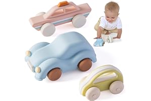 Moonkie Food Grade Silicone Toy Cars for Toddlers 1-3, Push and Go Baby Car Toys 6-12 Months+, One-Piece Design Infant Toys, Birthday Gifts for 1 Year Old Boy Girl, Easy to Clean & Grasp, 3 Pack
