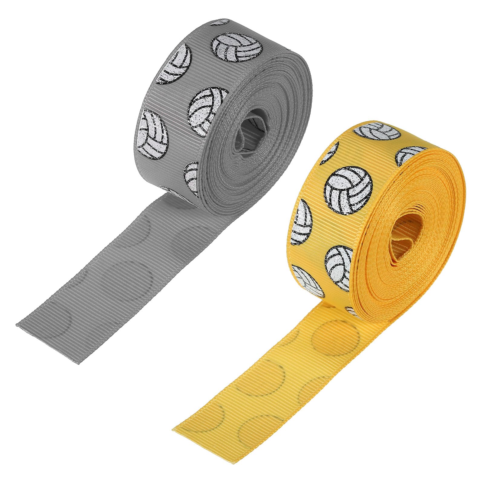 PATIKIL 7/8" x5Yard Volleyball Grosgrain Craft Ribbon, 2 Roll Polyester Burlap Ribbon for Christmas Wreaths Gift Wrapping Home Decor, Grey Yellow
