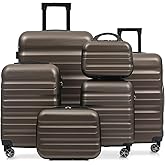 Merax Luggage Set 6 Piece, Hardshell ABS Suitcases with 8 Silent Spinner Wheels, Durable and Lightweight Travel Luggage for Family Trips, Brown