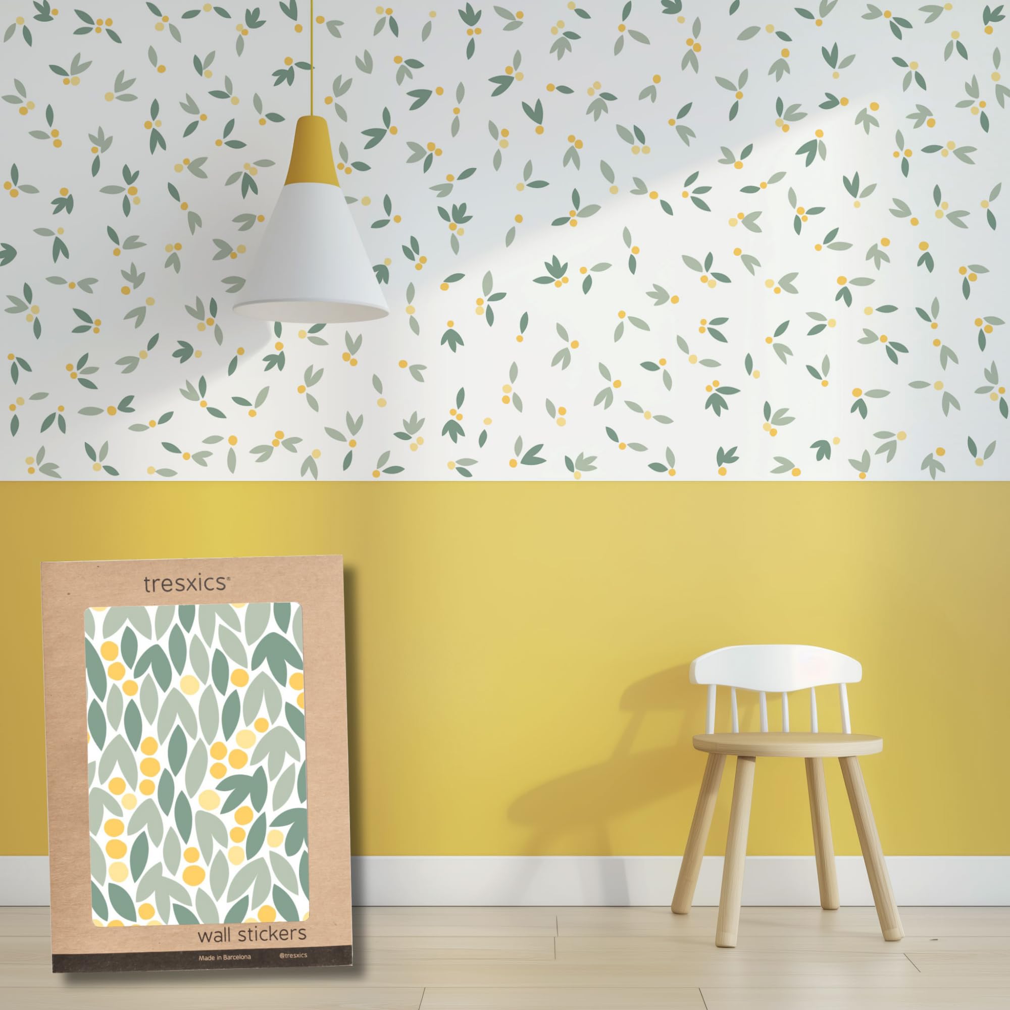 TRESXICS Decorative Wall Stickers Daisy Leaves, 582 Pieces, Original and Durable Vinyl Wall Sticker, Wallpaper Wall Effect, Easy Application and Removable (Yellow)