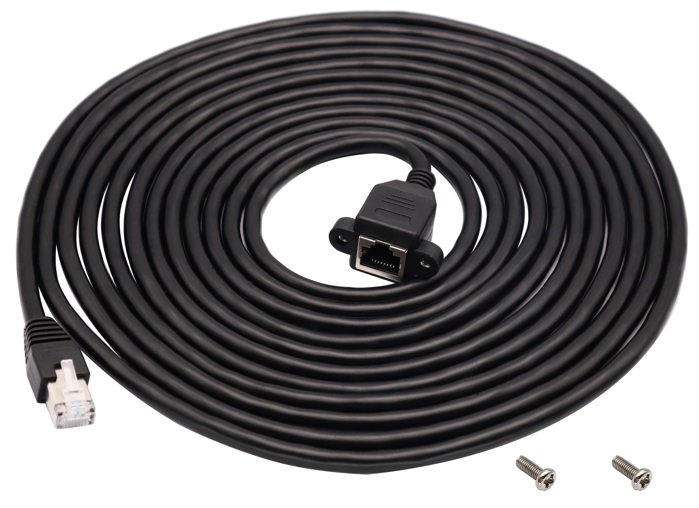 AAOTOKK RJ45 Network Extension Cable Female to Male Cat6 Shielded Ethernet Network Connector Screw Panel Mount Extension Cable for Router, Modem (5M/16ft)