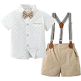 ZOEREA Toddler Baby Boy Clothes 1-5T Boy Gentleman Suit Short Sleeves Shirt +Suspender Pants +Bowtie Toddler Dress Boy Outfit