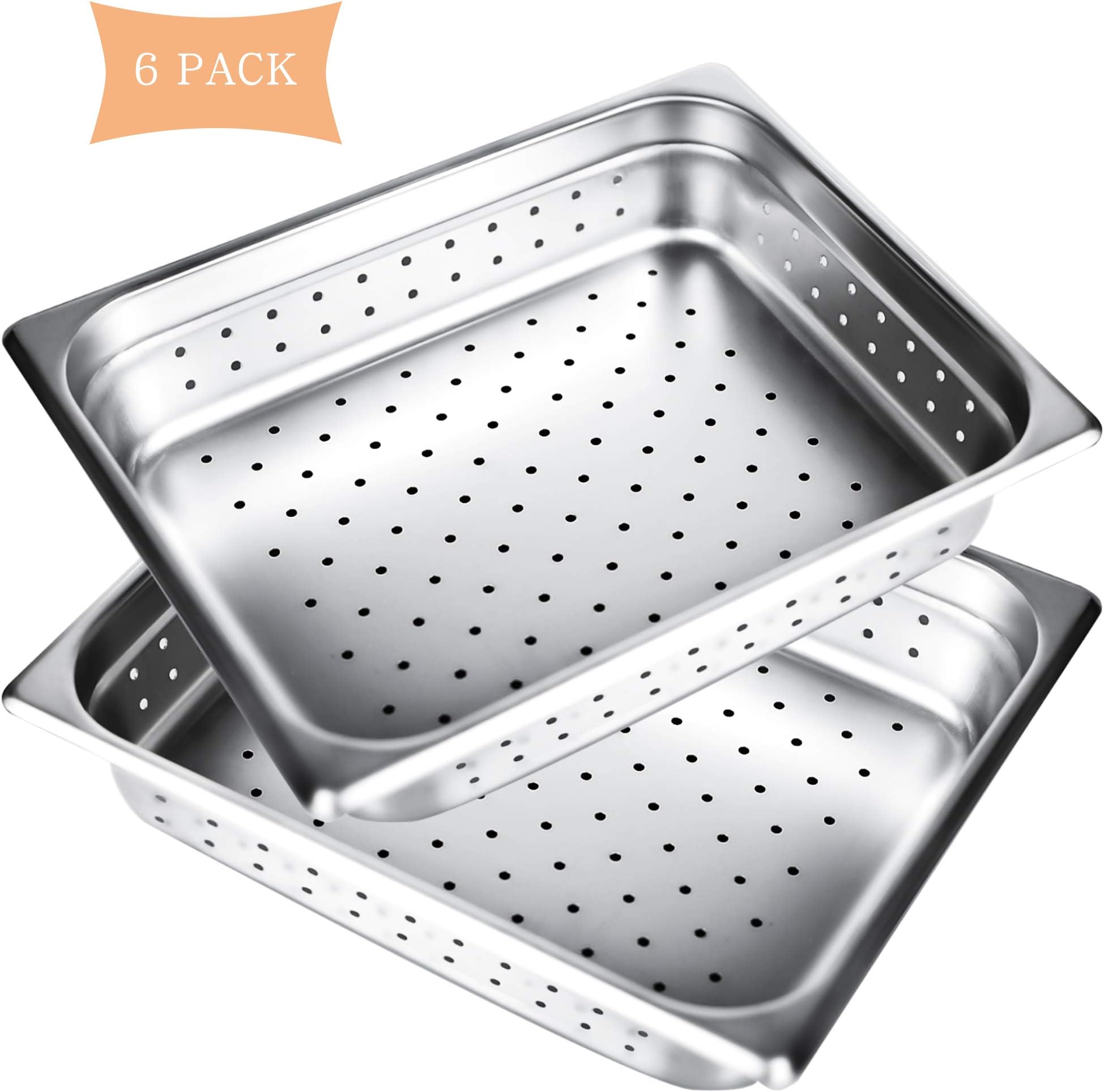 Half Size Perforated 2.5'' Deep Steam Table Pan, Kitma 4 Quart Stainless Steel Anti-Jam Standard Weight Hotel GN Food Pans - NSF(12.8"L x 10.43"W) - 12 Pack